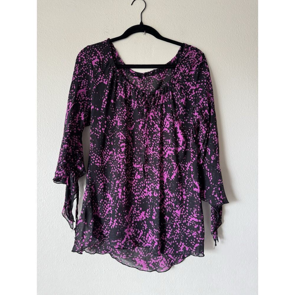 Unbranded Black Pink Y2K Top Blouse Witch Goth‎ Fairy Sleeves Keyhole Goth Boho